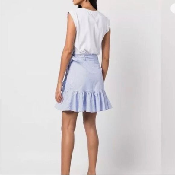 Veronica Beard Womens Addyson Dress Sz S Blue-Stripe Ruffle Faux Wrap Casual - Picture 2 of 6